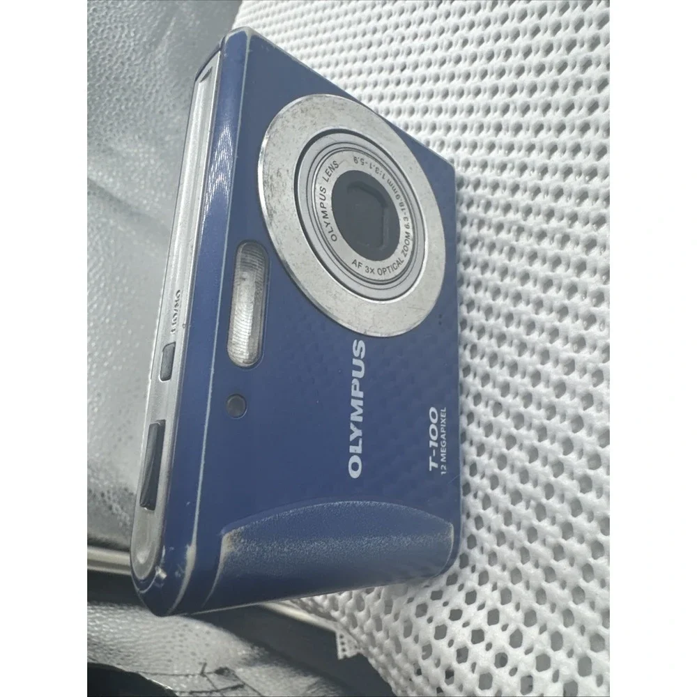 Olympus T-100 12MP Blue Digital Camera 3x Zoom Untested For Parts Repair